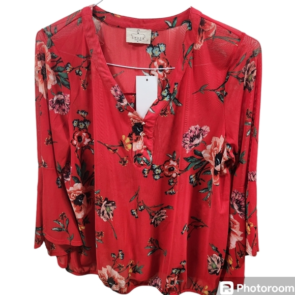 Floral Red Blouse by Cabi - Picture 1 of 4